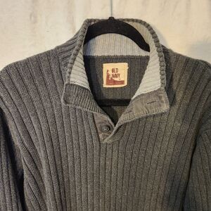Vtg Y2K Old Navy Men's XL Ribbed Polo Collar Gray Cotton Pullover Sweater Prep